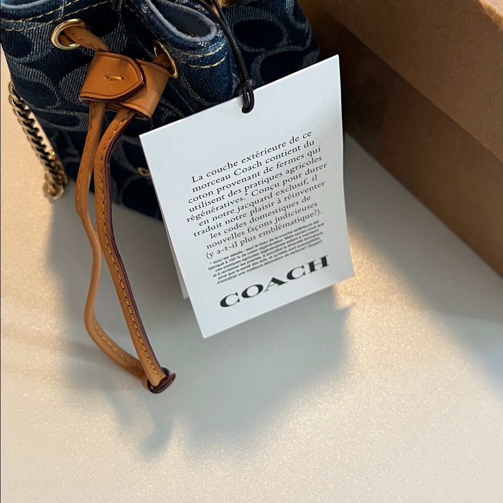Miniature Micro Coach Navy and Gold Bucket Bag with Chain Strap - Picture 4 of 16